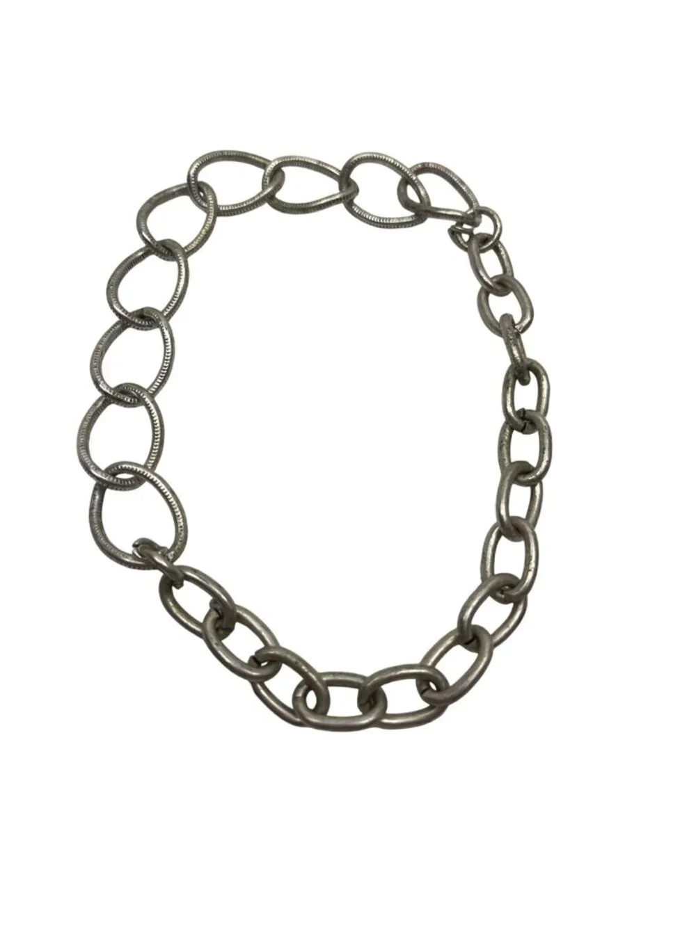 Silver-Tone Oval Link Chain Bracelet 11 Inches Textured & Smooth Links A247
